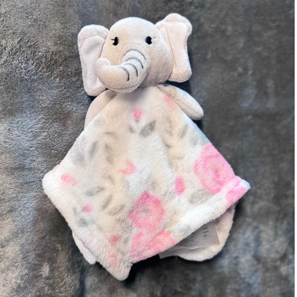 Le Bebe Favorite Elephant Baby Security Blanket Lovey Pink Floral Gray *READ